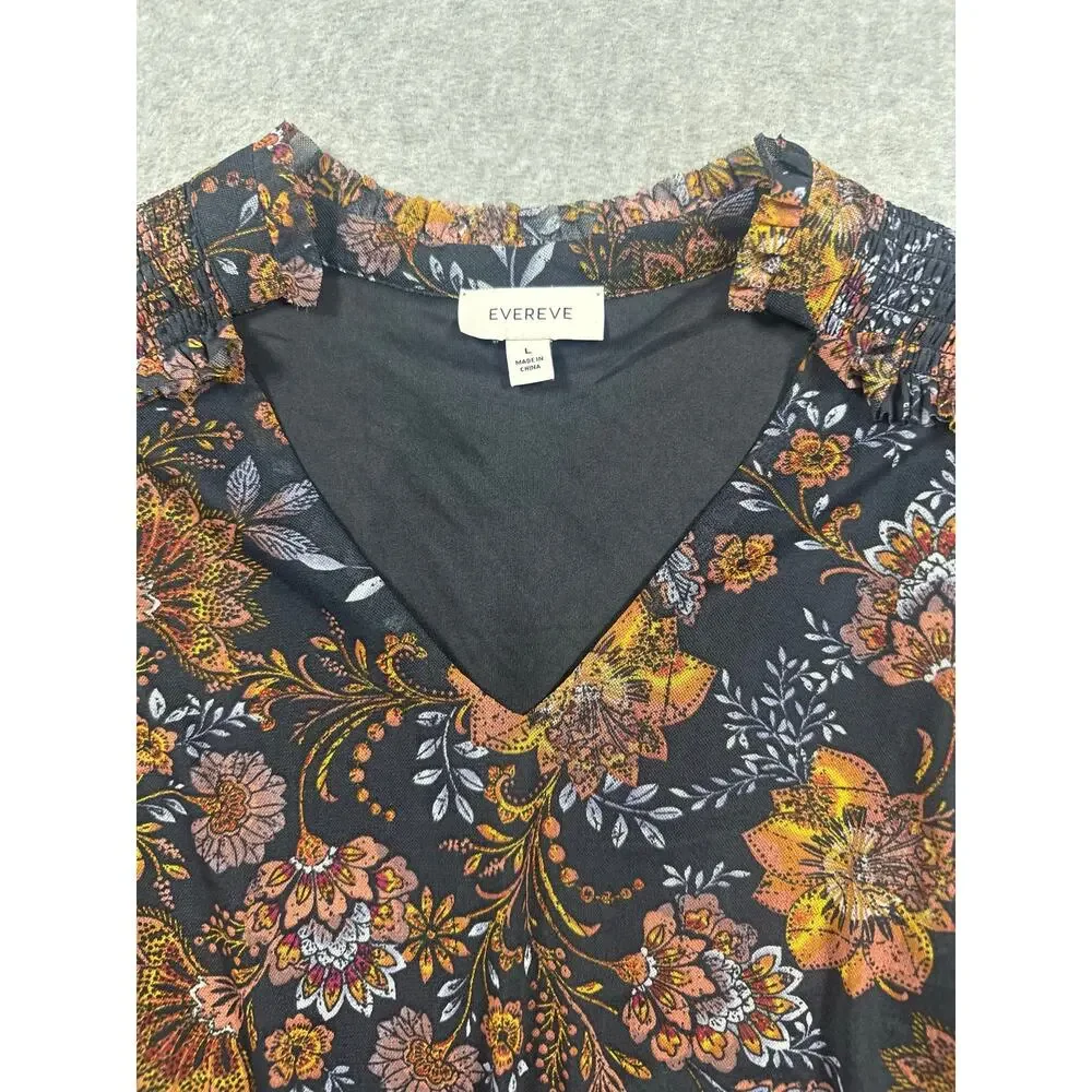 Evereve Earthy Floral V Neck Blouse Women's Large Multicolor Flutter Sleeves - Picture 3 of 6
